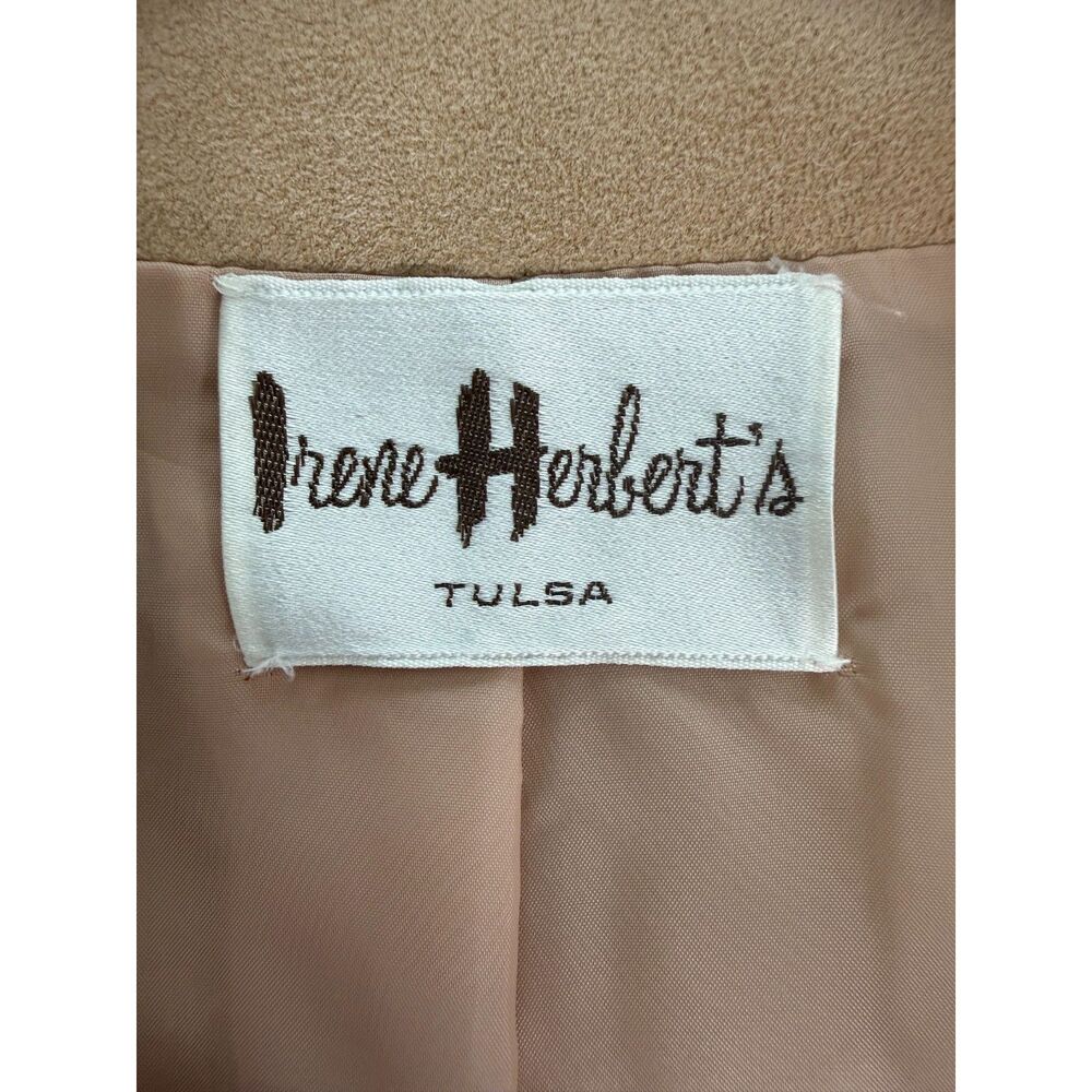 Vintage Irene Herbert’s Small Beige Faux Suede Duster Coat Open Front Trench - Picture 5 of 7